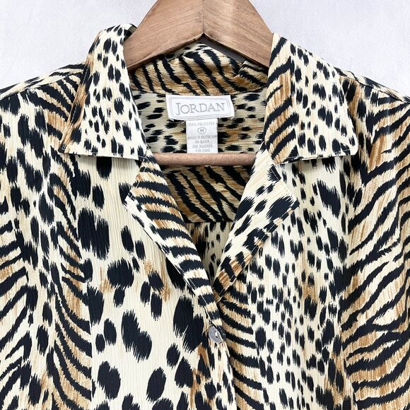 Jordan‎ Animal Print Blouse Womens Medium Mobwife Retro Safari Classic Roll Tab - Picture 2 of 8